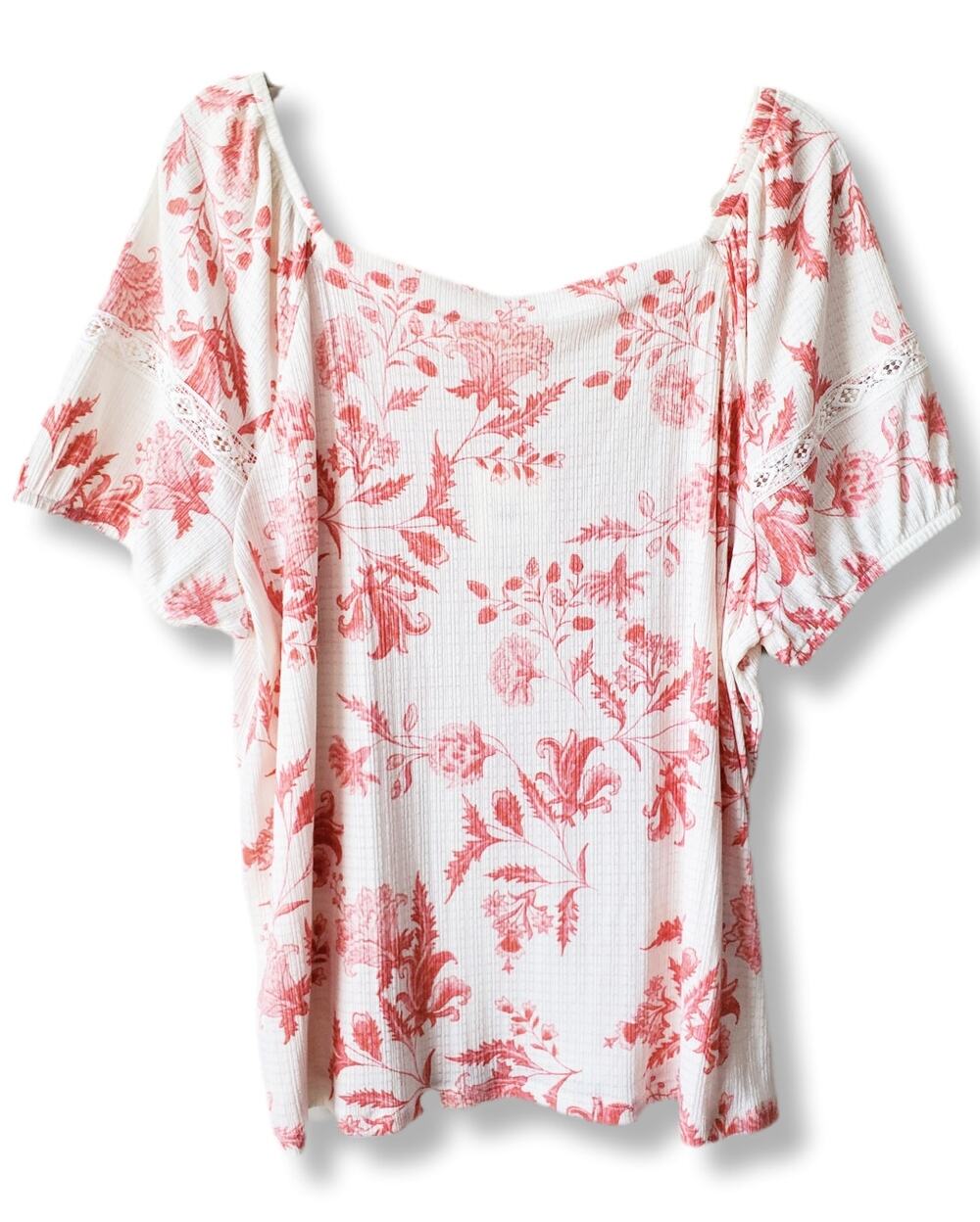 Women Como Blu Pink Cream Floral Top 2X Casual Relaxed Comfort Stretch Soft NEW